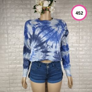 Mossimo Supply Co XS Blue Tie-Dye Long Sleeve Crop Top – Casual Tee
